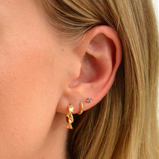 Linda Tahija Birthstone Stud Earrings | Gold Plated Sterling Silver | CREATED SAPPHIRE - SEPTEMBER