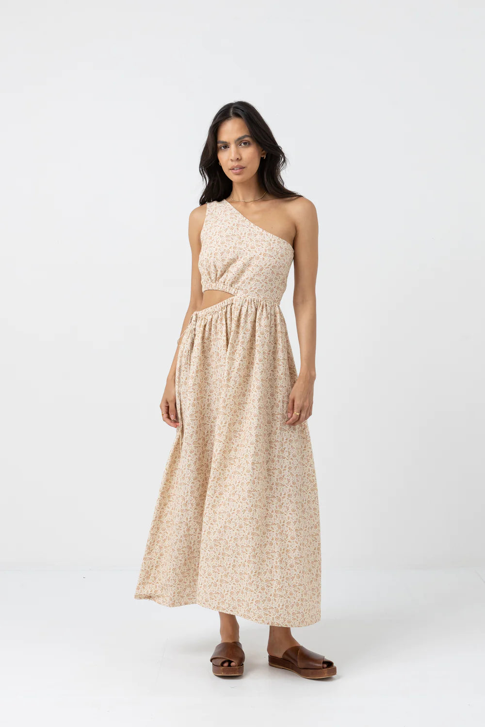 Rhythm Nazare Paisley One Shoulder Maxi Dress - Clay