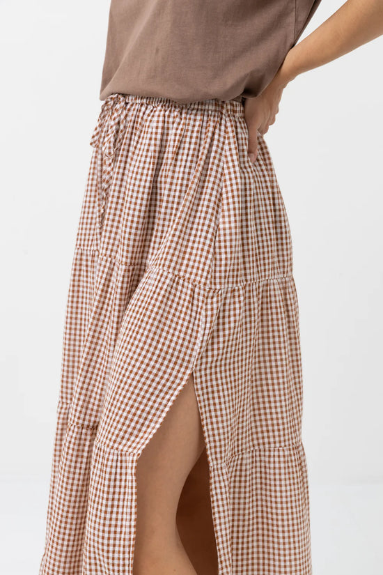 Rhythm Lola Check Tiered Maxi Skirt - Clay
