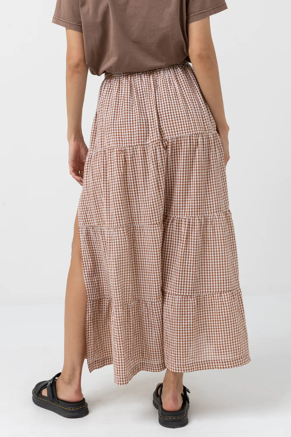 Rhythm Lola Check Tiered Maxi Skirt - Clay