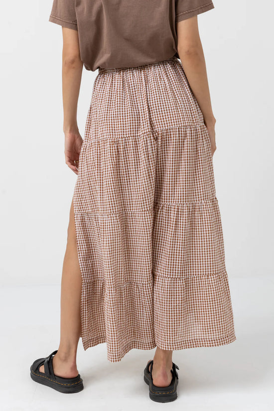Rhythm Lola Check Tiered Maxi Skirt - Clay