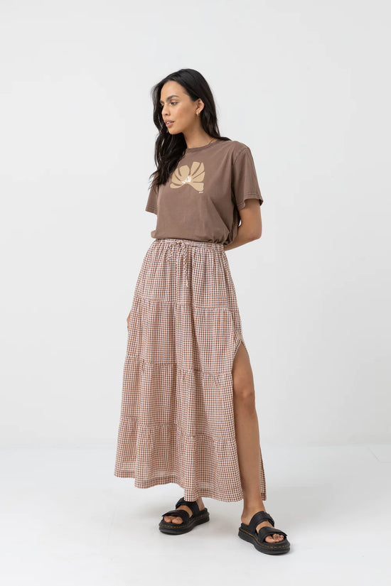Rhythm Lola Check Tiered Maxi Skirt - Clay