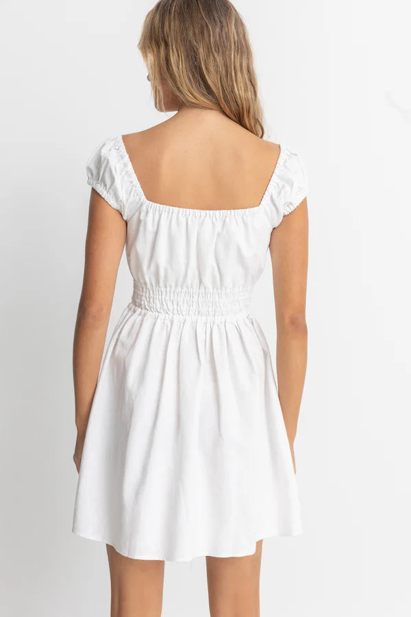 Rhythm Washed Out Cap Sleeve Mini Dress - White