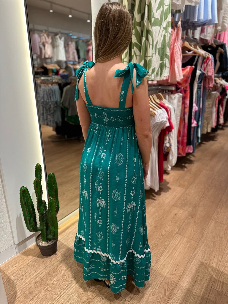 Olermount Tie Up Maxi Dress - Green Printed