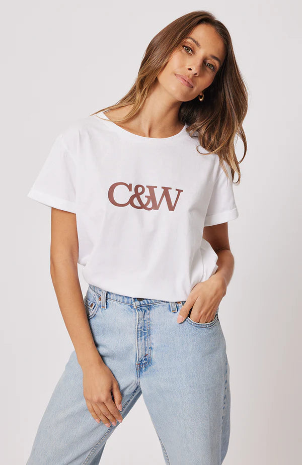 Load image into Gallery viewer, Cartel And Willow Marlo Tee - White/Chocolate
