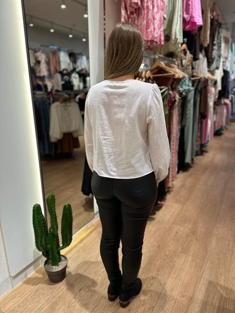 Parrock Tie Long Sleeve Top - White