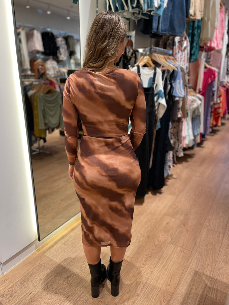 Galaxy Mesh Top And Skirt Set - Brown Print