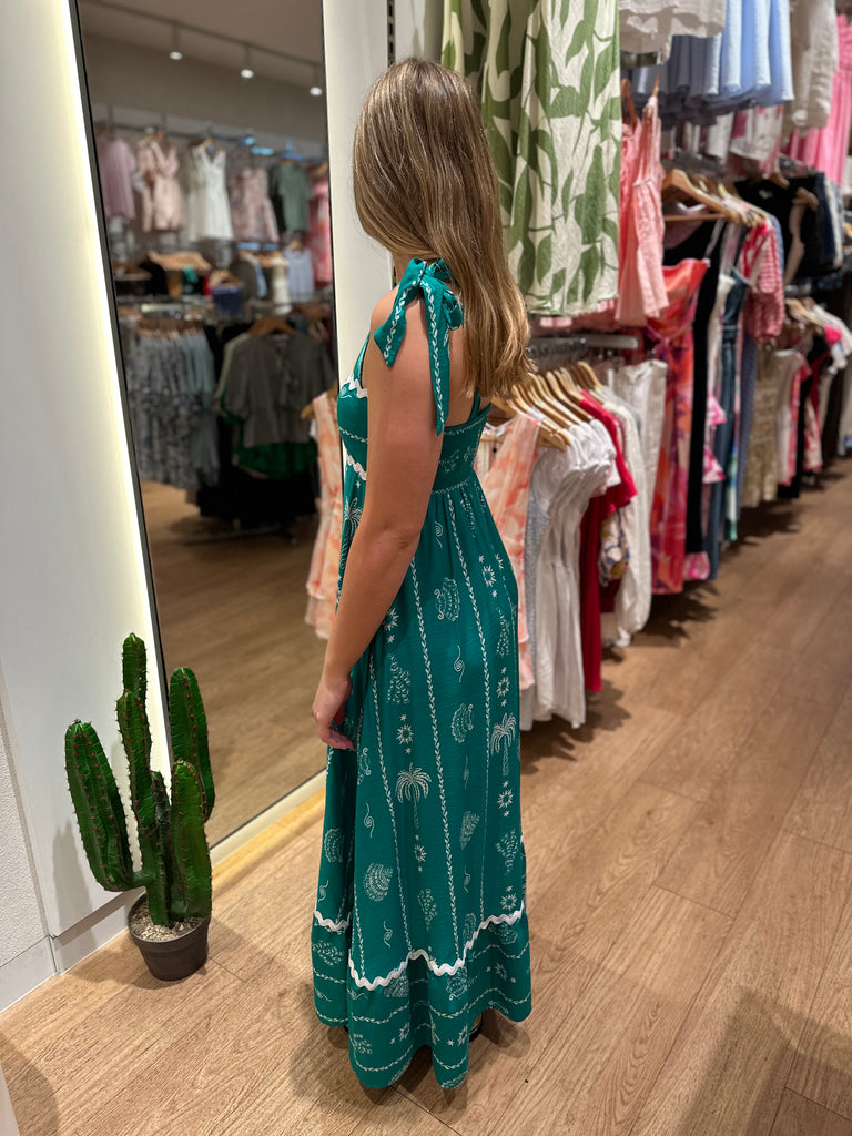 Olermount Tie Up Maxi Dress - Green Printed