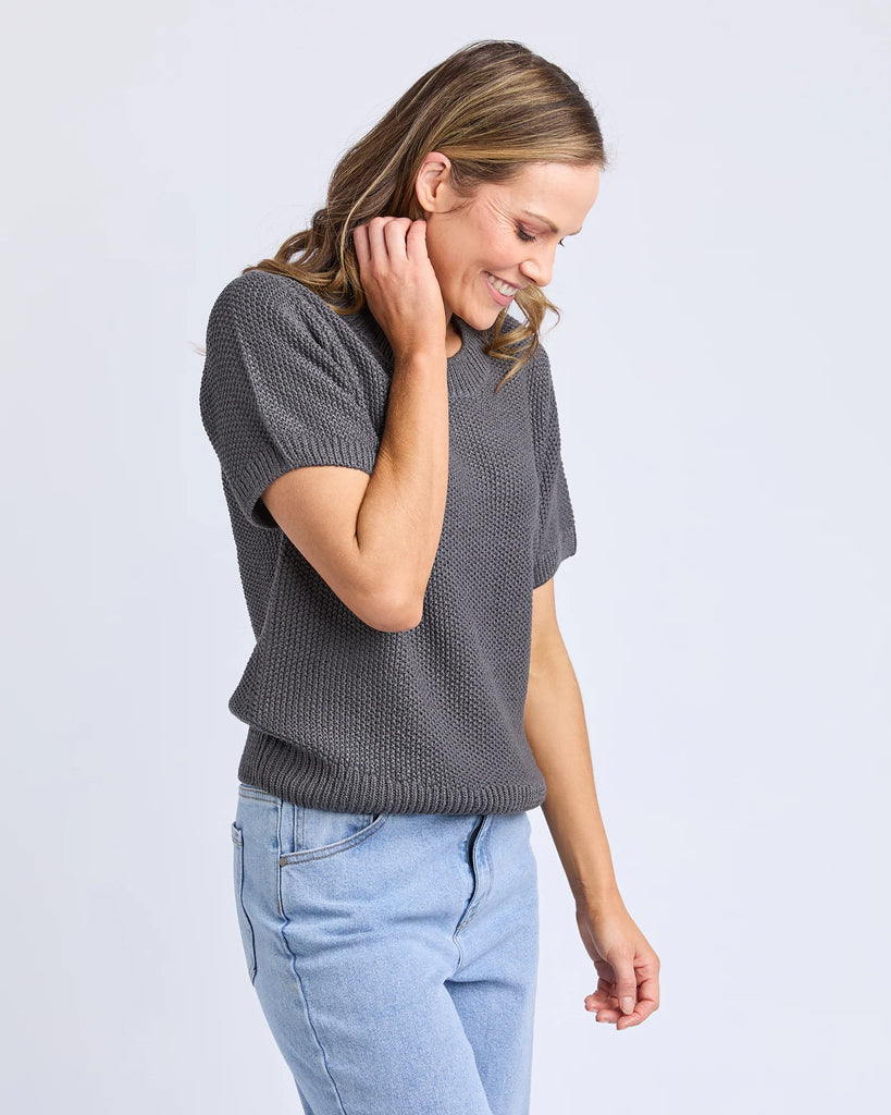 Foxwood Blair Short Sleeve Knit - Charcoal