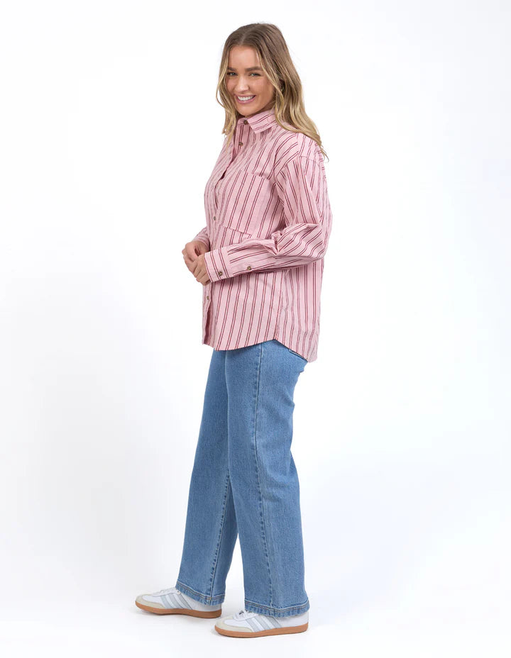 Foxwood Staple Shirt - Pink With Berry Stripe