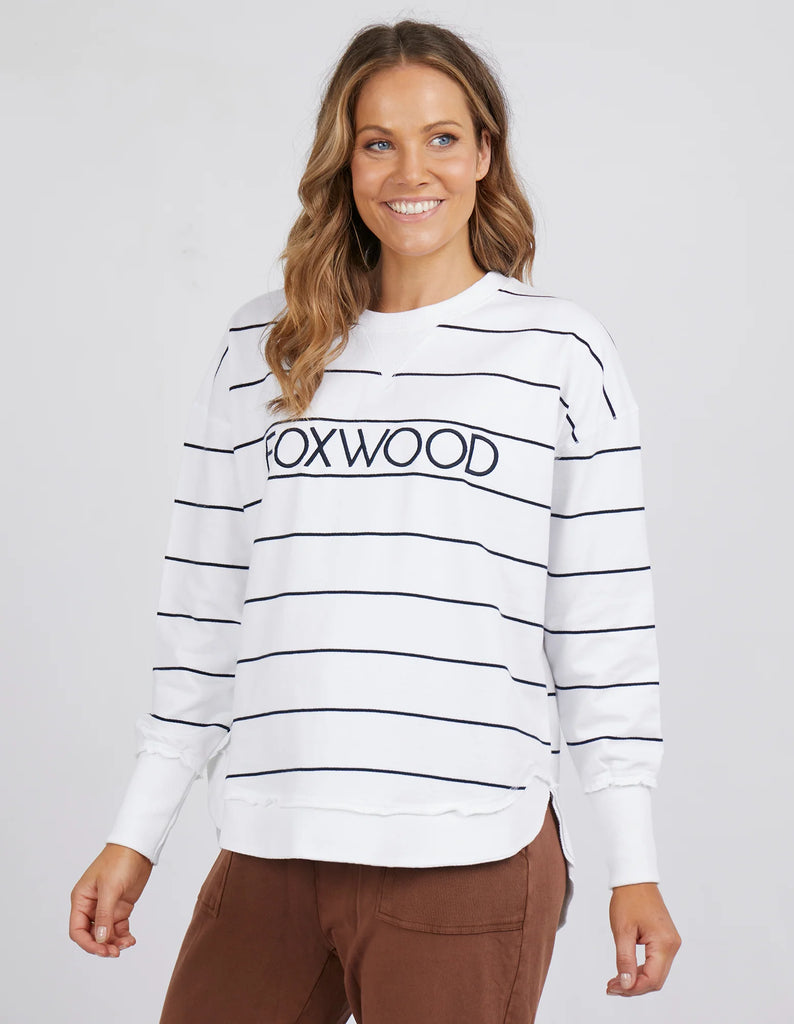 Foxwood Classic Stripe Simplified Crew - White/Navy