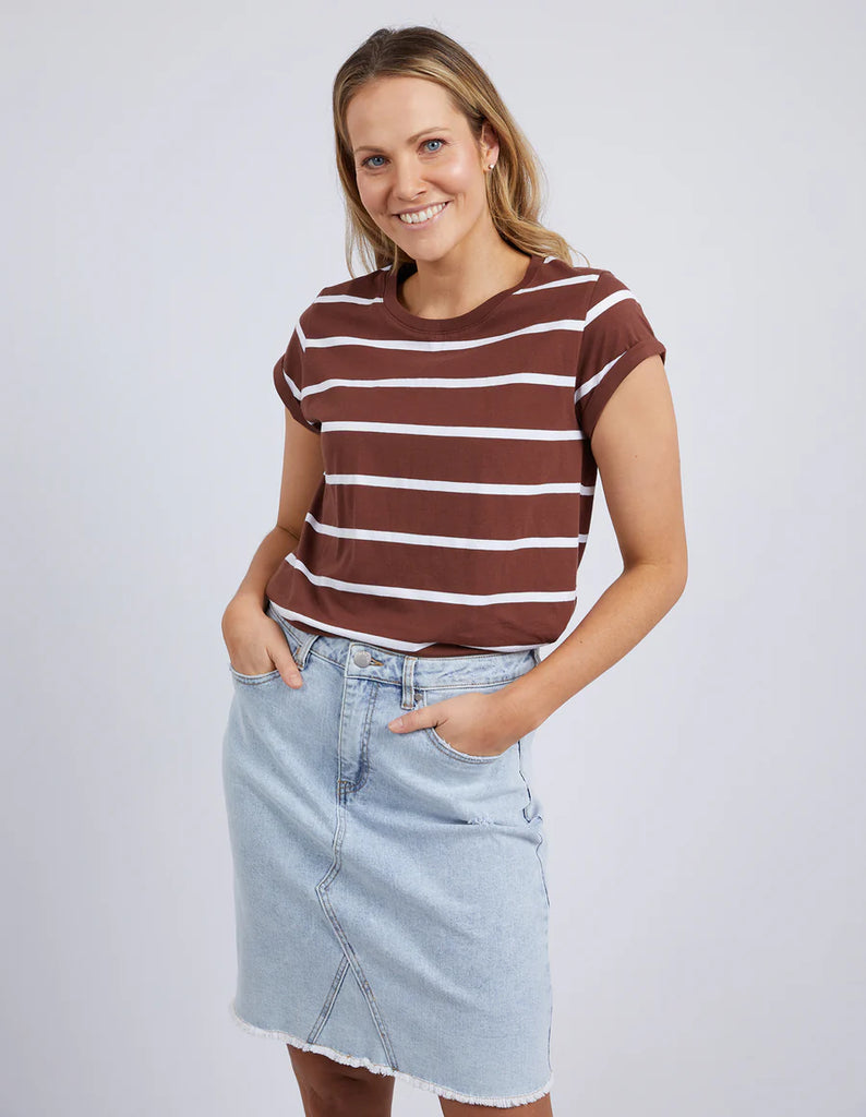 Foxwood Manly Stripe Tee - Chocolate/White Stripe