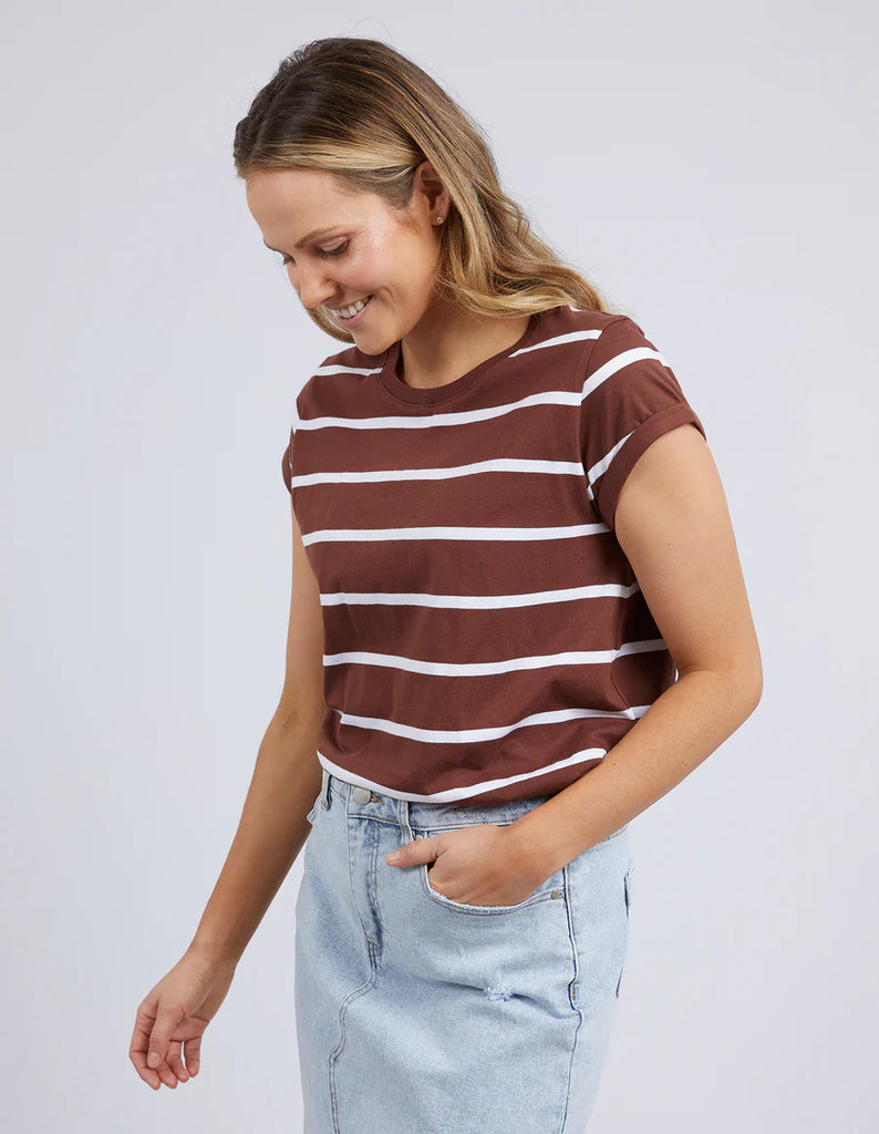 Foxwood Manly Stripe Tee - Chocolate/White Stripe