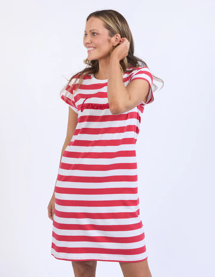 Foxwood Signature Stripe Tee Dress - Cayenne/White