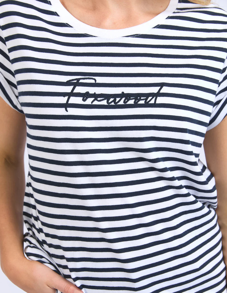 Foxwood Signature Stripe Tee - Dark Sapphire/White