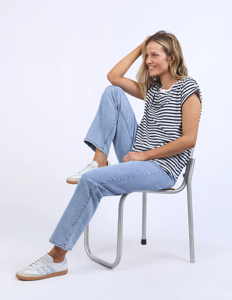 Foxwood Signature Stripe Tee - Dark Sapphire/White