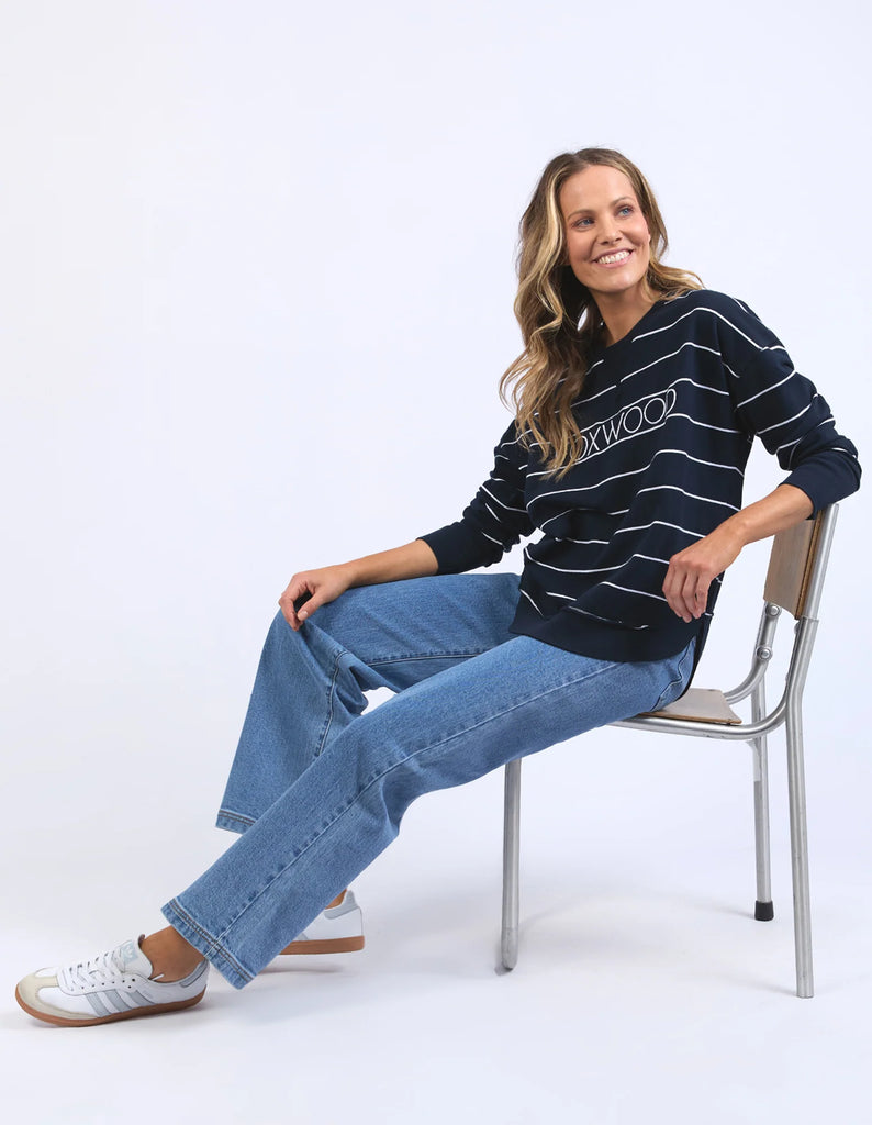 Foxwood Classic Stripe Simplified Crew - Navy/White