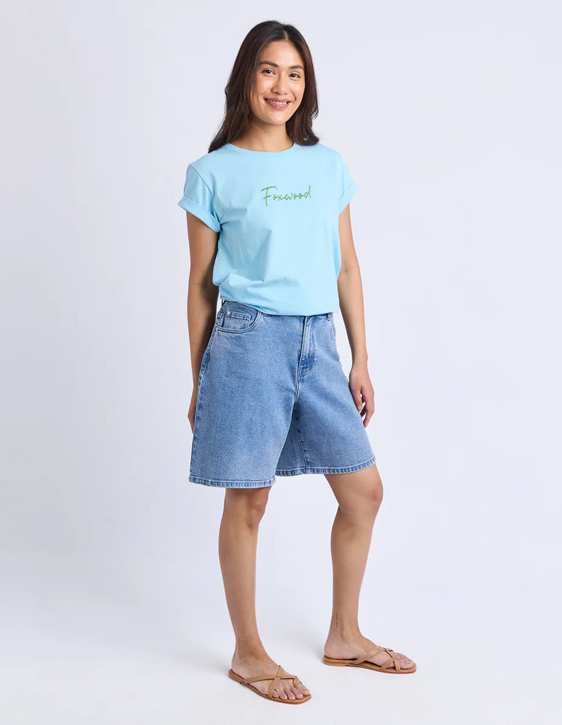 Foxwood Signature Contrast Tee - Light Blue With Lime