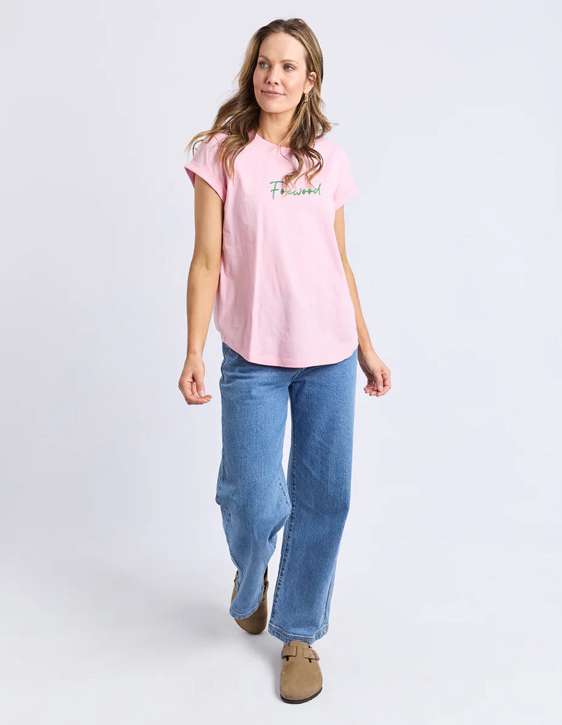 Foxwood Signature Contrast Tee - Pink With Emerald Green