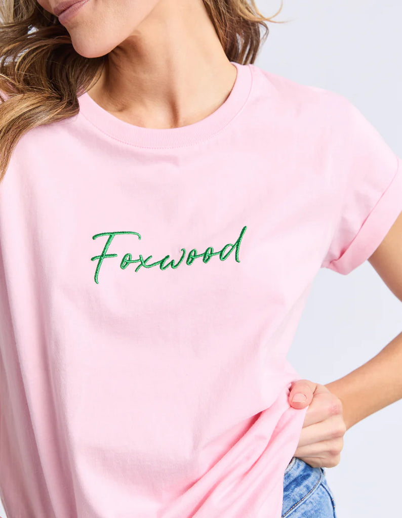 Foxwood Signature Contrast Tee - Pink With Emerald Green