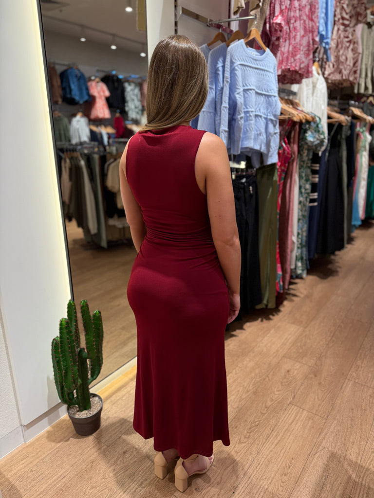 Nandia Ruched Jersey Midi Dress - Merlot
