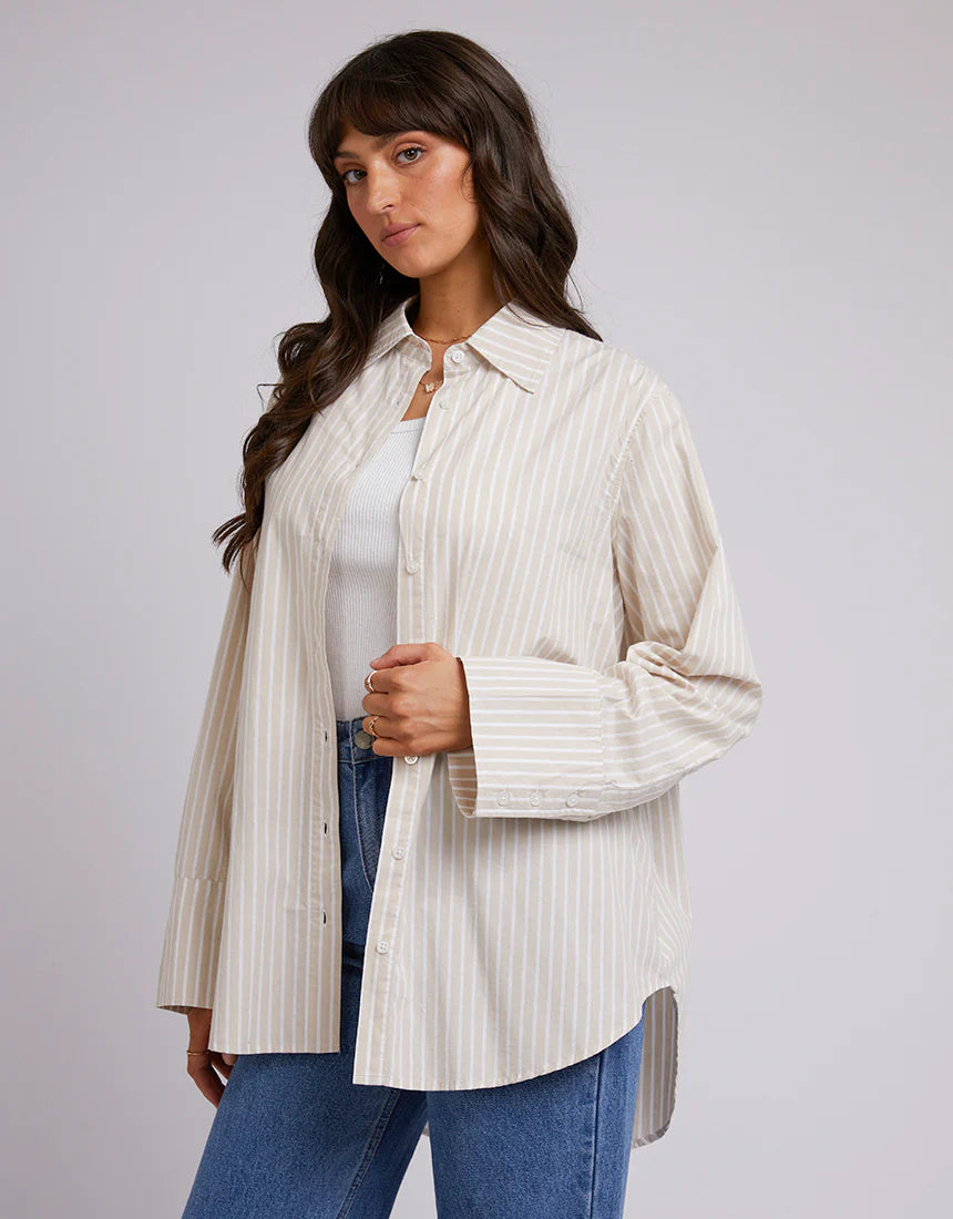 All About Eve Holiday Oversized Stripe Shirt - Oatmeal