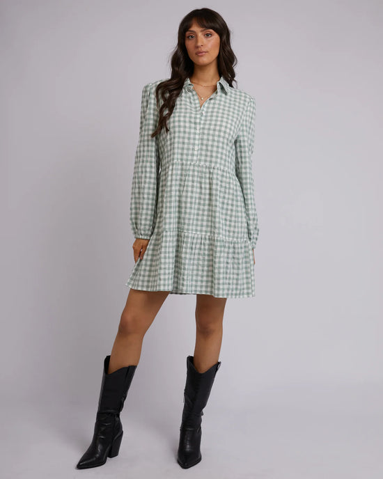 All About Eve Frankie Check Ls Mini Dress - Sage