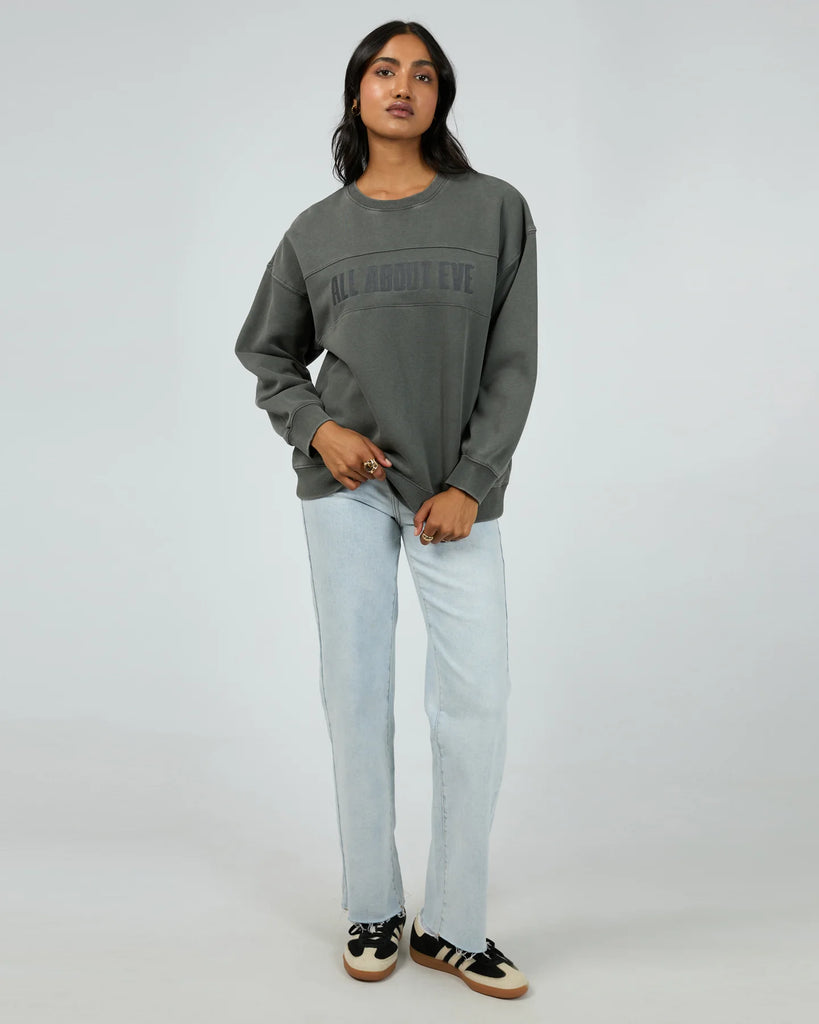 All About Eve Vital Washed Oversized Crew - Charcoal