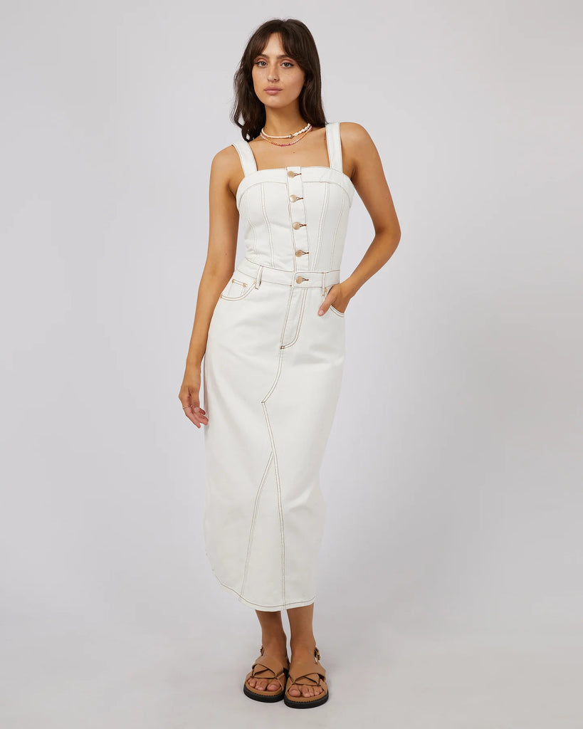 Coco Denim Midi Dress - Vintage White | Laurie Claire Boutique Coco Denim Midi Dress - Vintage White | Laurie Claire Boutique