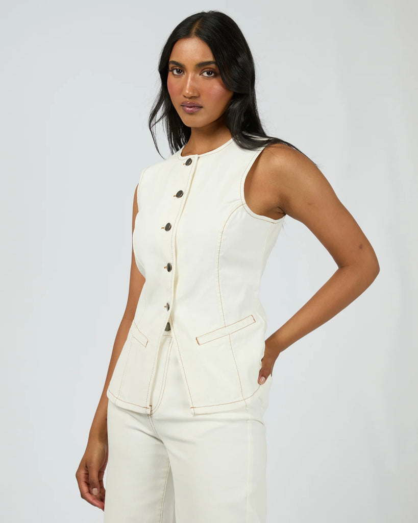 All About Eve Lena Denim Vest - Vintage White