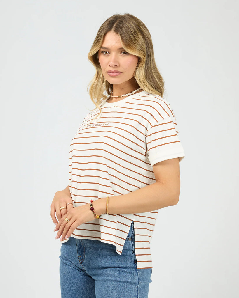 All About Eve Washed Striped Tee - Cinnamon