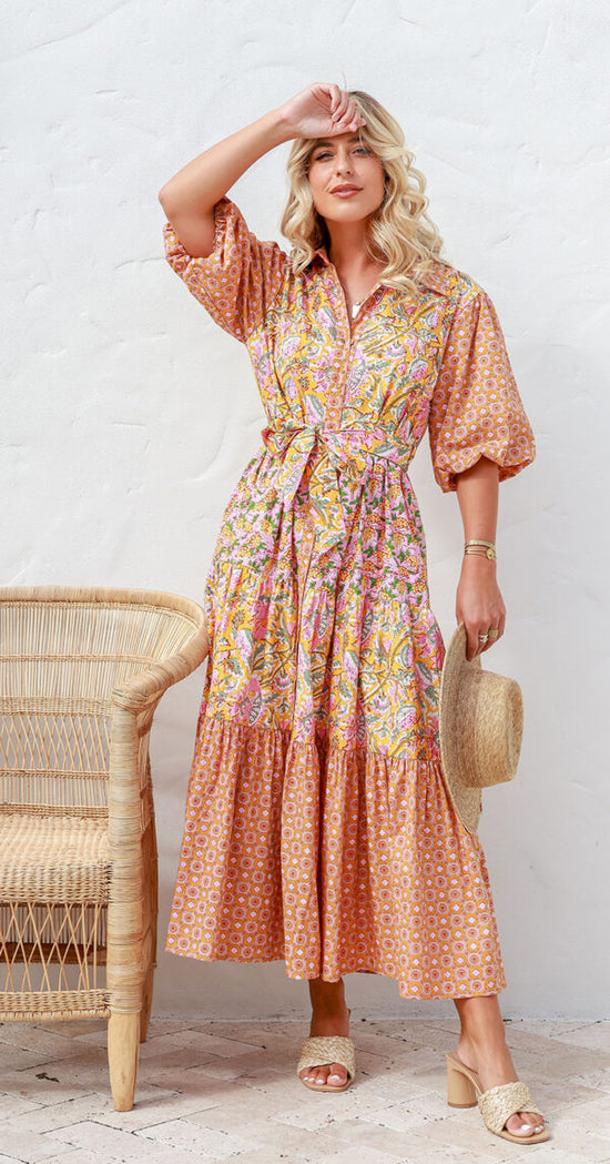 Joop And Gypsy Sheren Collared Maxi Dress - Rust Floral Print