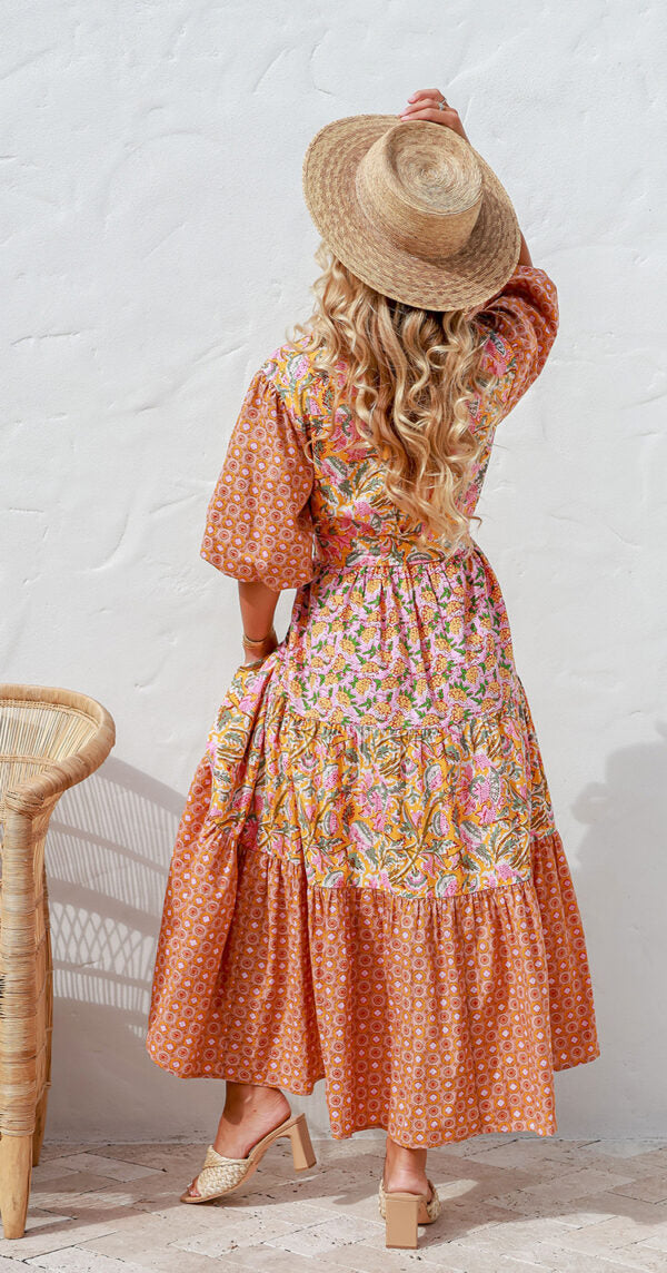 Joop And Gypsy Sheren Collared Maxi Dress - Rust Floral Print