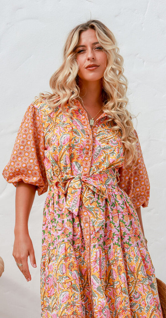 Joop And Gypsy Sheren Collared Maxi Dress - Rust Floral Print