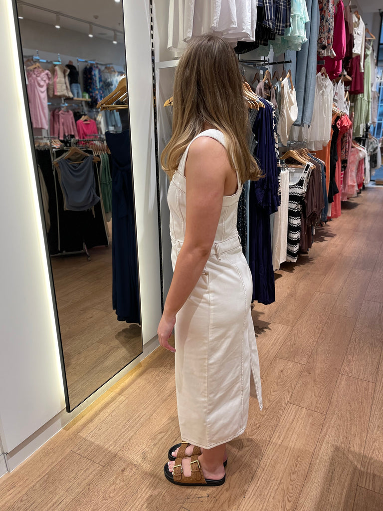 All About Eve Coco Denim Midi Dress - Vintage White
