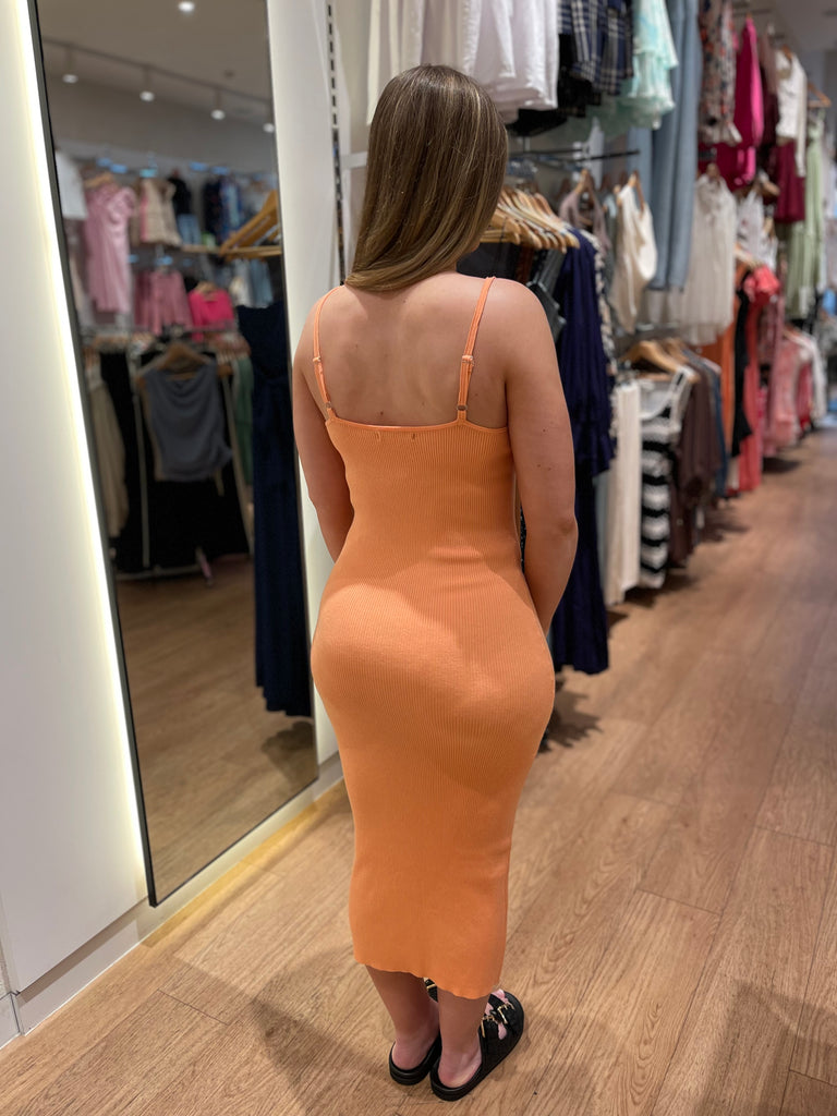 Henley Knit Midi Dress Orange Laurie Claire Boutique