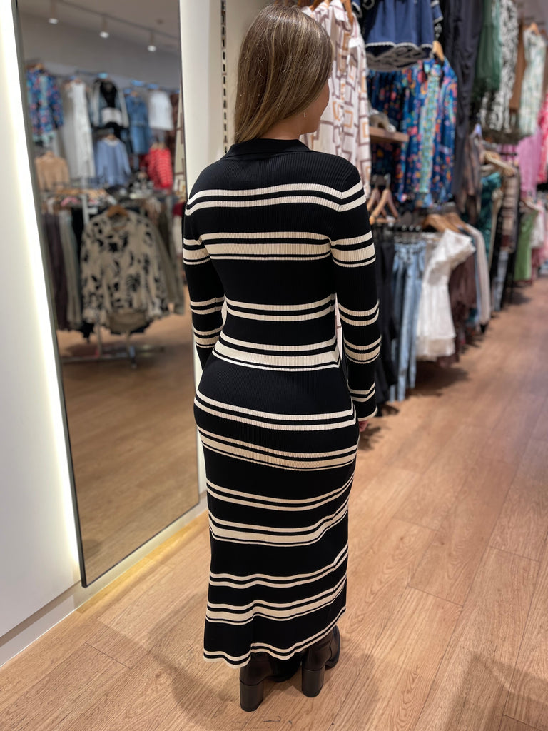 Apero Chilli Snap Front Knit Midi Dress - Black/Cream