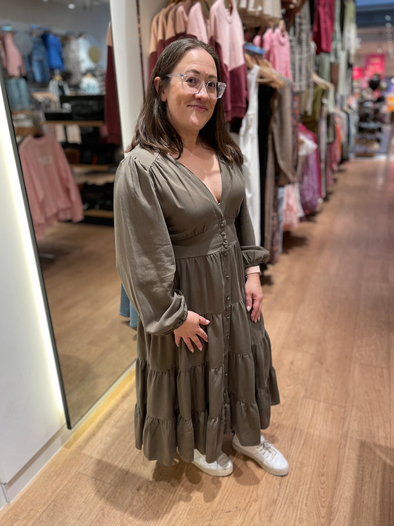 Sass Charity Tiered Midi Dress - Khaki
