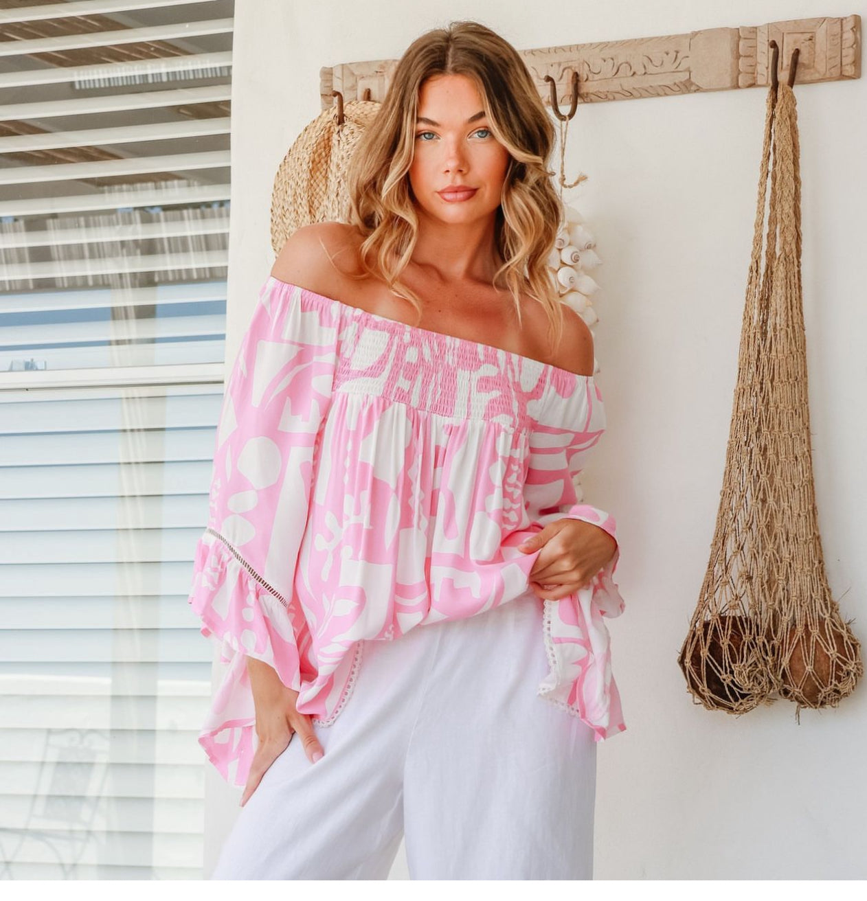 Load image into Gallery viewer, Florida Off Shoulder Top - Vienna Pink Print
