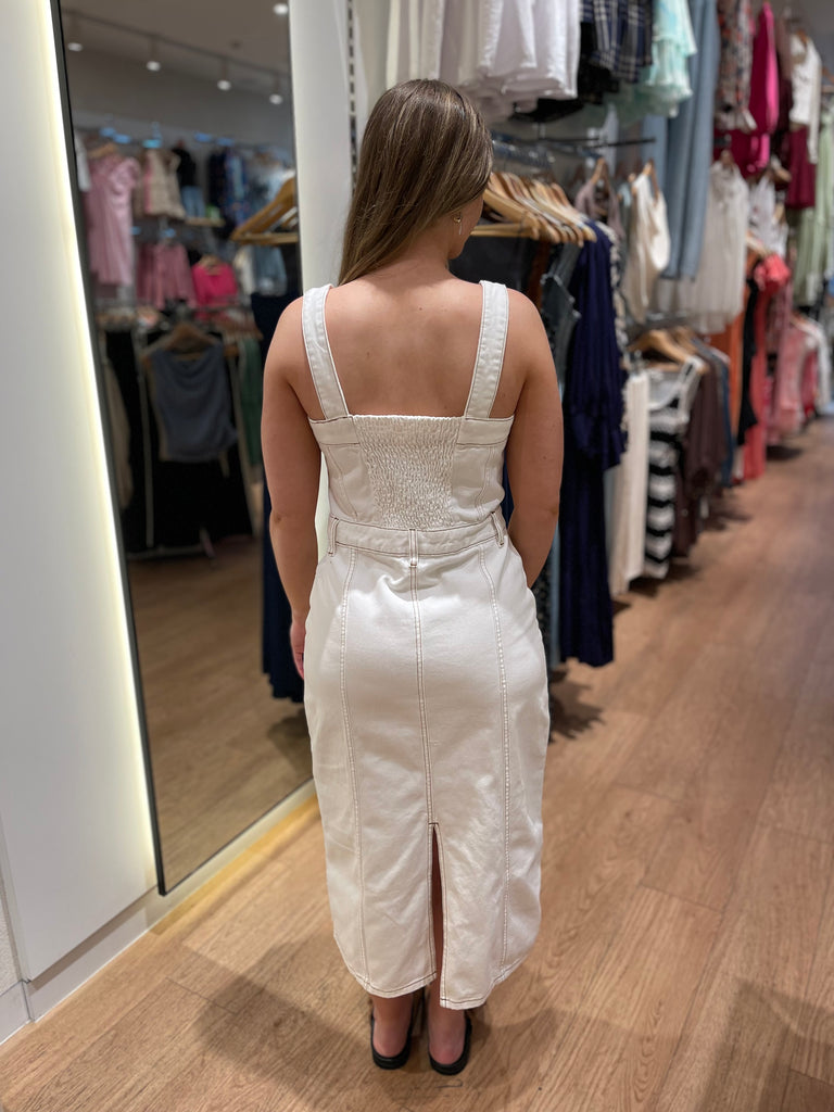 All About Eve Coco Denim Midi Dress - Vintage White