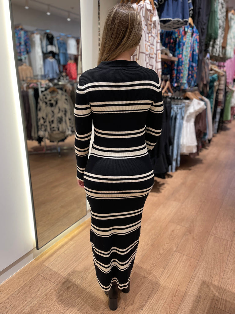 Apero Chilli Snap Front Knit Midi Dress - Black/Cream