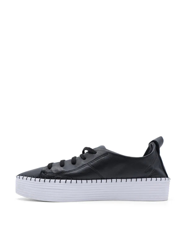 Bueno Sailor - Black/Black Leather Lace Up Sneaker