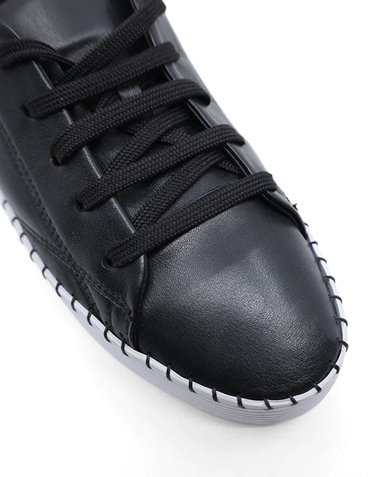 Bueno Sailor - Black/Black Leather Lace Up Sneaker