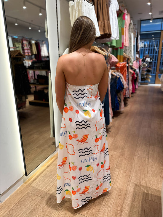 Load image into Gallery viewer, By Frankie Amalfi Strapless Maxi - Orange Printed
