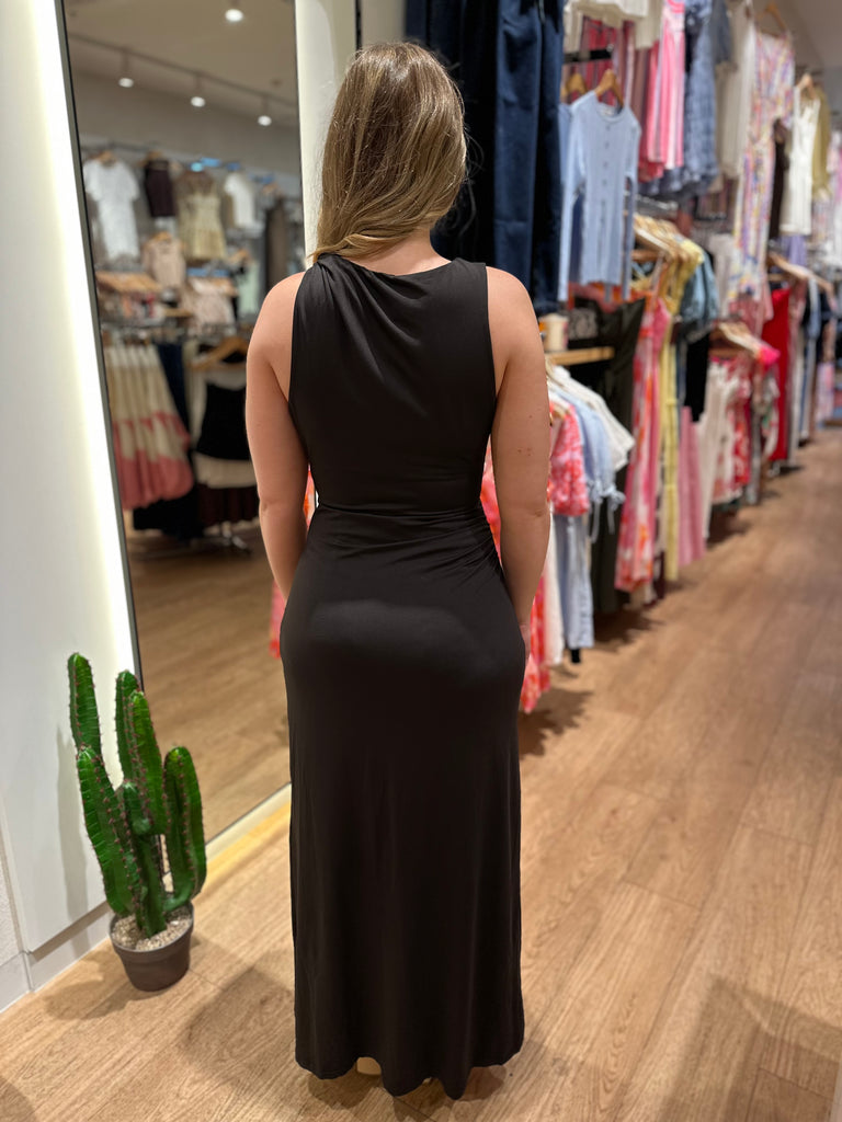 Lavacola Ruched Maxi Dress - Black