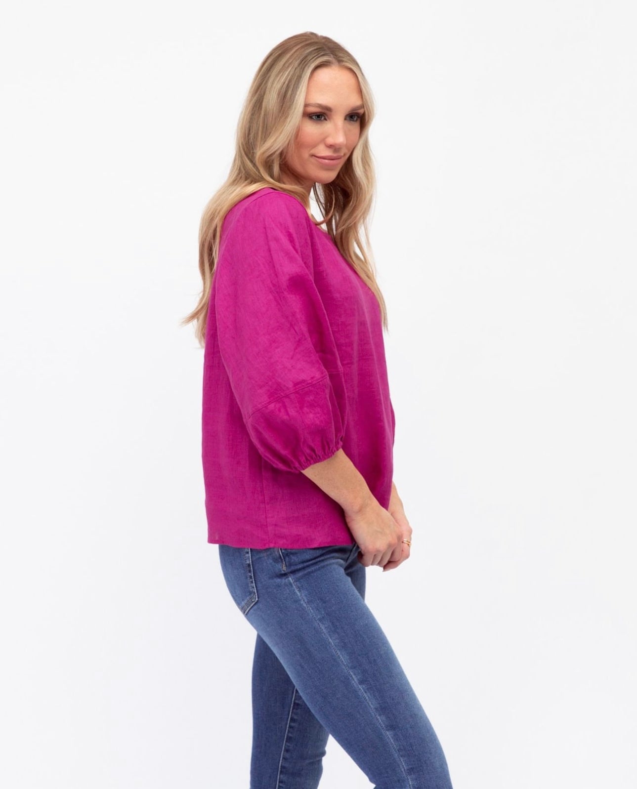 Renqui Linen Top - Magenta