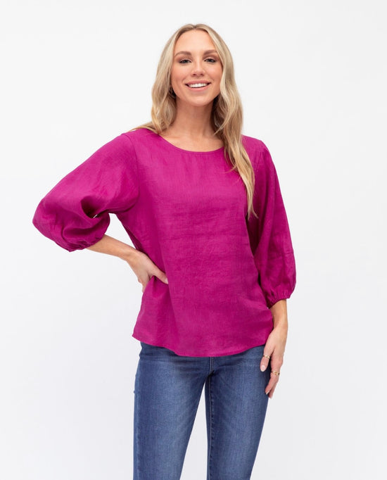 Renqui Linen Top - Magenta