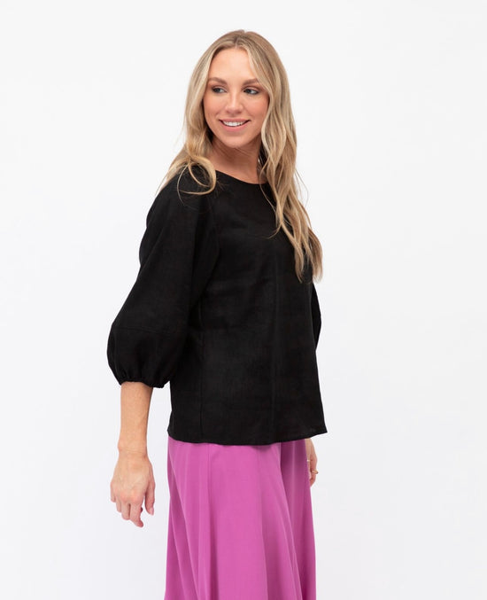 Renqui Linen Top - Black