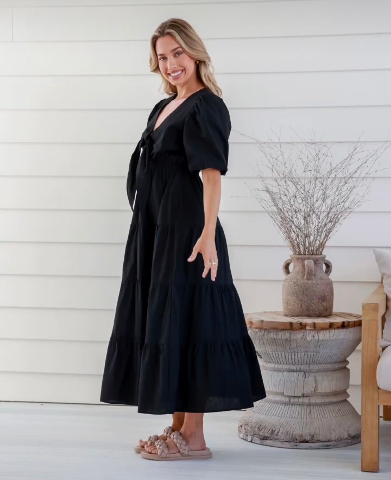 Belo Tie Front Maxi Dress - Black