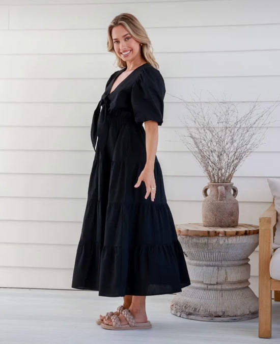 Belo Tie Front Maxi Dress - Black